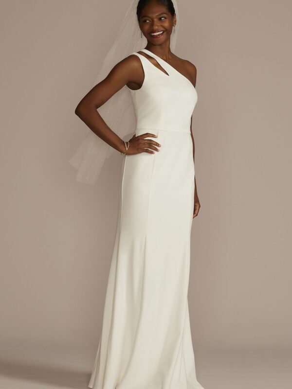 One-Shoulder Stretch Crepe Sheath Wedding Dress SDWG1123