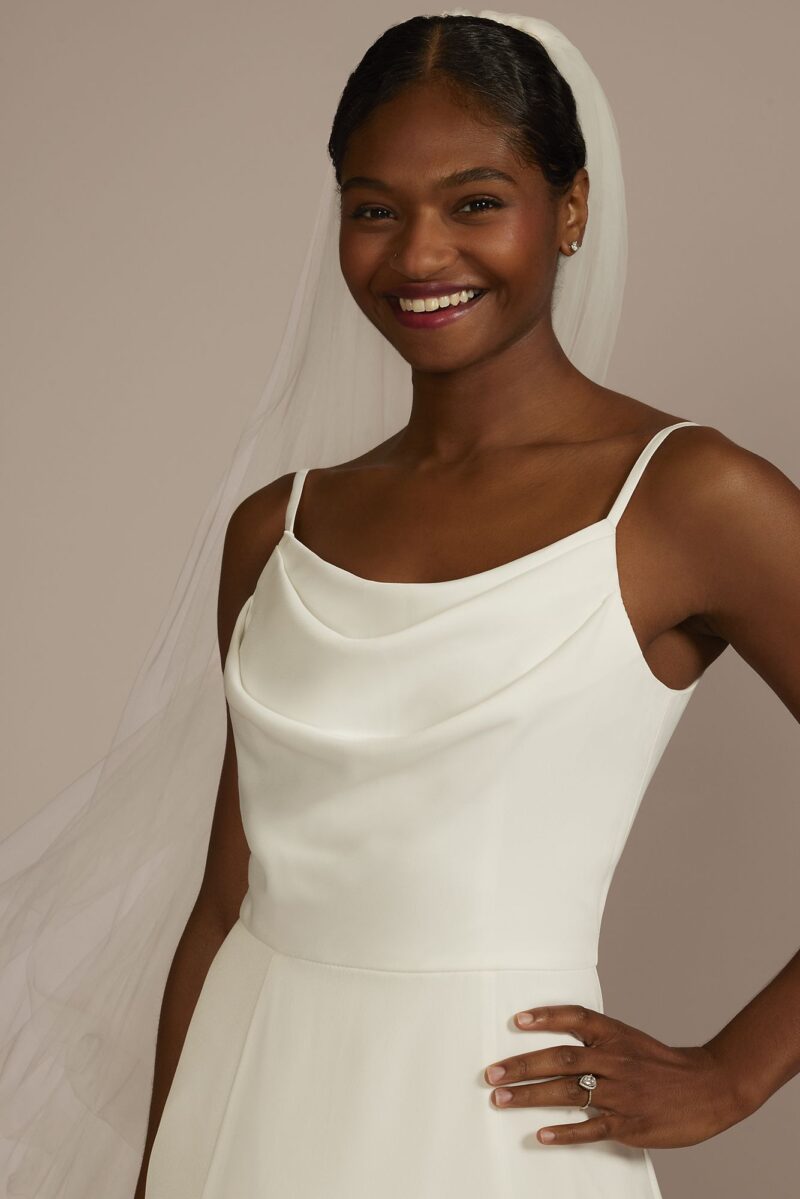 Cowl Neck Crepe Scoop Back A-Line Wedding Dress SDWG1124