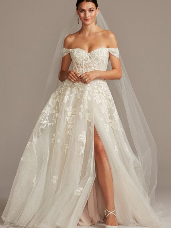 Floral Tulle Wedding Dress with Removable Sleeves SWG834