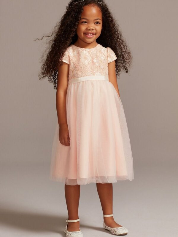 Lace Overlay Cap Sleeve Flower Girl Dress UF271