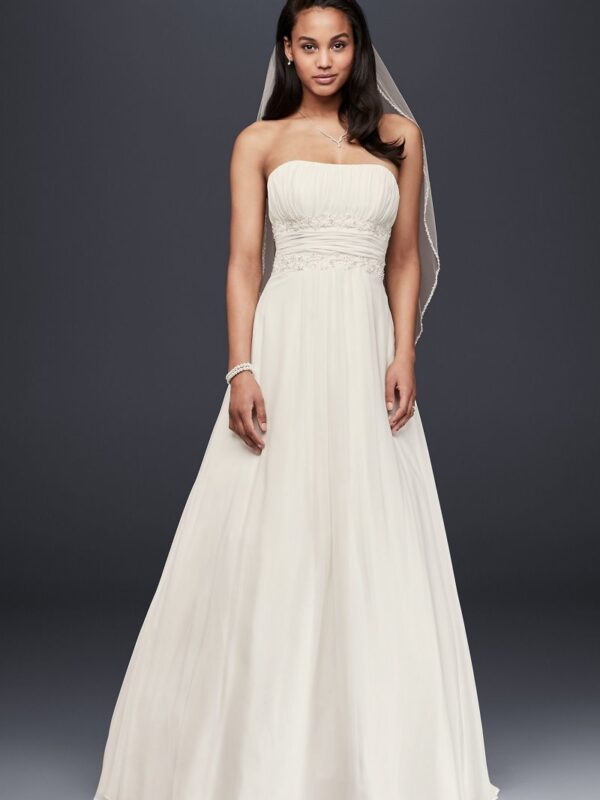 Soft Chiffon Wedding Dress with Beaded Lace Detail Collection V9743