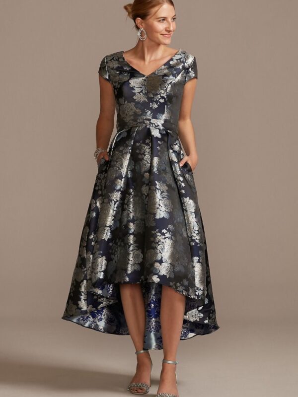 Floral Brocade High-Low A-Line Dress VCRS1482