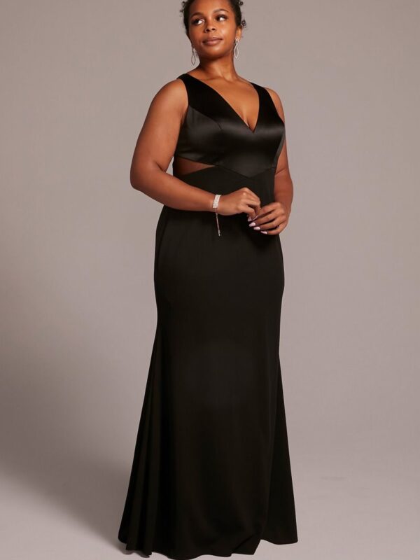 Plus Size Long Crepe Sheath Gown with Cutouts VW21012DW