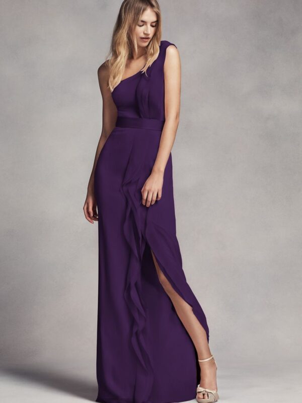 Long One-Shoulder Bridesmaid Dress with Ruffles VW360274