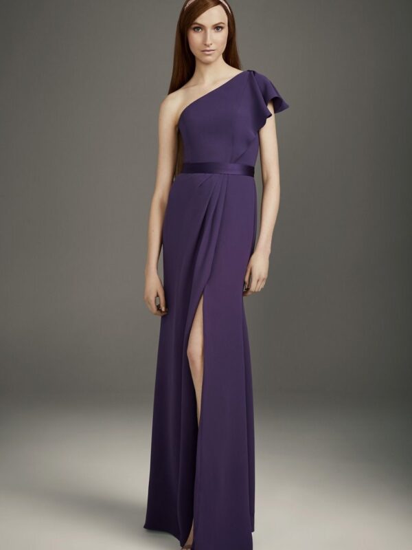 Ruffled One-Shoulder Double Cloth Bridesmaid Dress VW360447