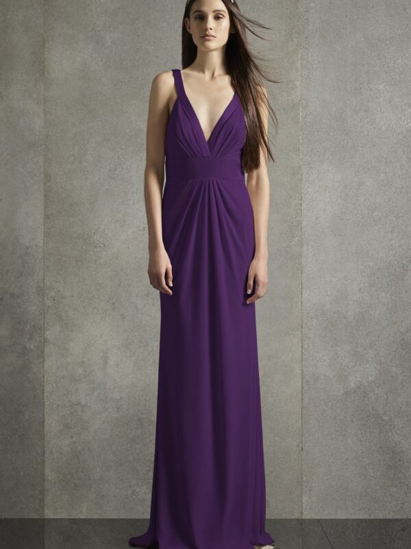 Plunging-V Jersey Satin Trim Bridesmaid Dress VW360514