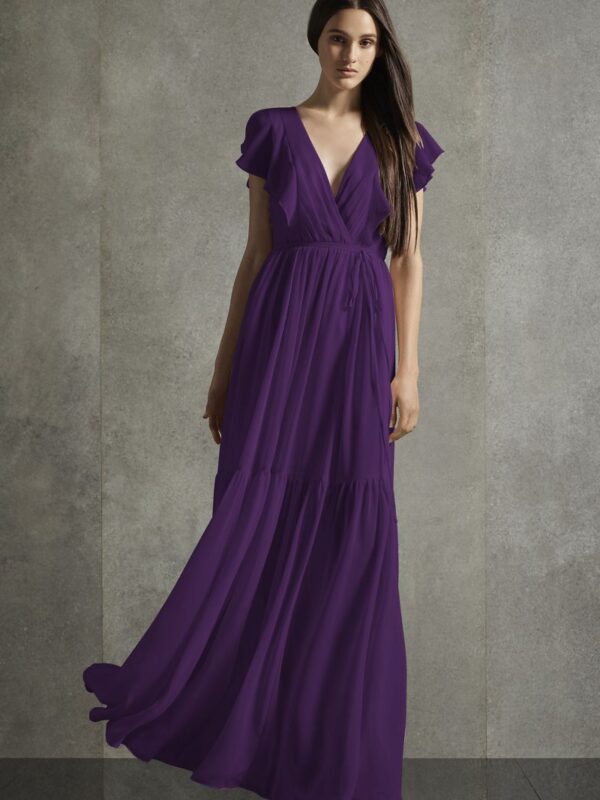 Flutter Sleeve V-Neck Tiered Bridesmaid Dress VW360528