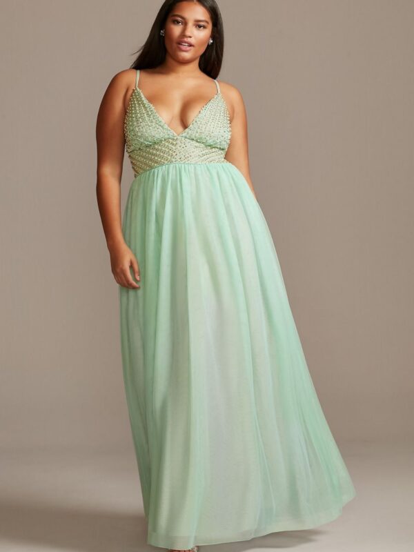 Bead and Pearl Embellished Plus Size Chiffon Gown Speechless W43793TS6