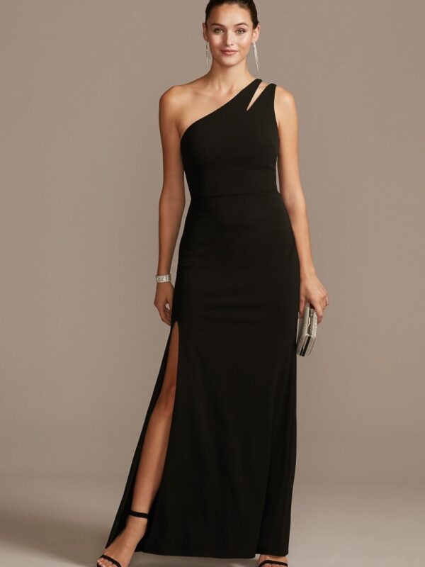 Cutout One-Shoulder Crepe Gown with Skirt Slit WBM2061