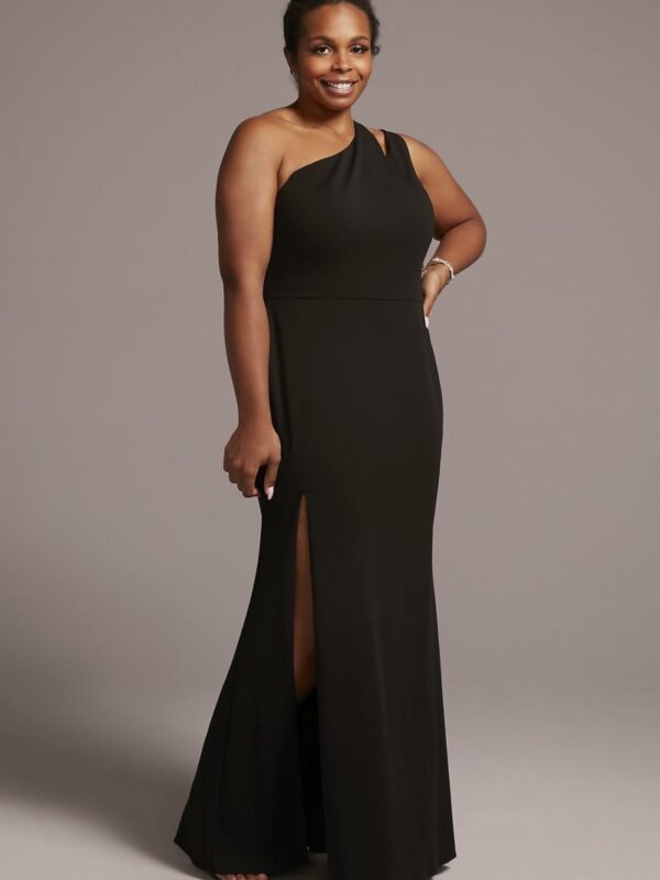 Plus Size Cutout One-Shoulder Crepe Gown with Slit WBM2061W