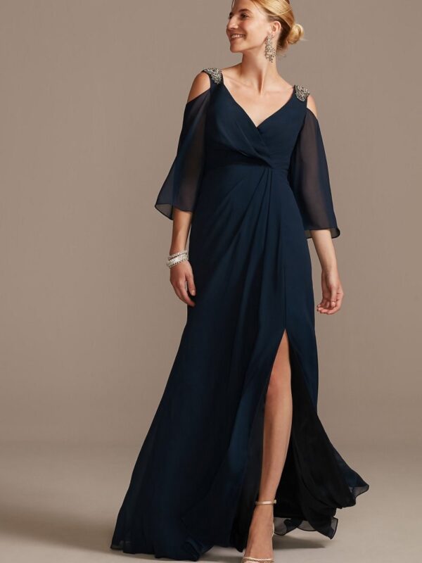 Chiffon A-Line Gown with Cold Shoulder Beading WBM2128