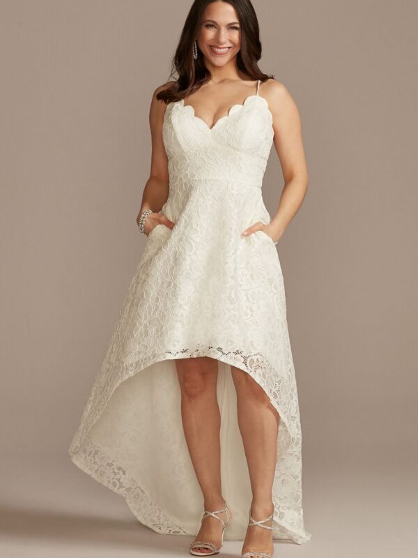 High-Low Lace Dress with Spaghetti Straps WBM2400V4