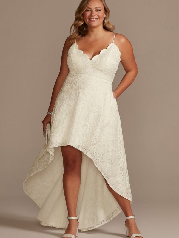 High-Low Lace Plus Dress with Spaghetti Straps WBM2400V4W