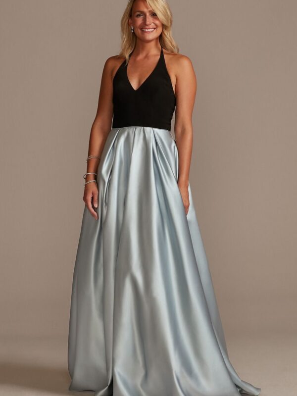 V-Neck Halter Satin Ball Gown with Pockets WBM2405V1