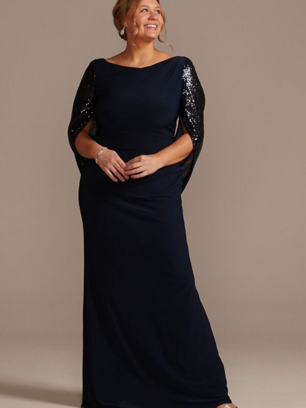 Sequin Capelet Sleeve Plus Size Sheath Dress  WBM2424V2W