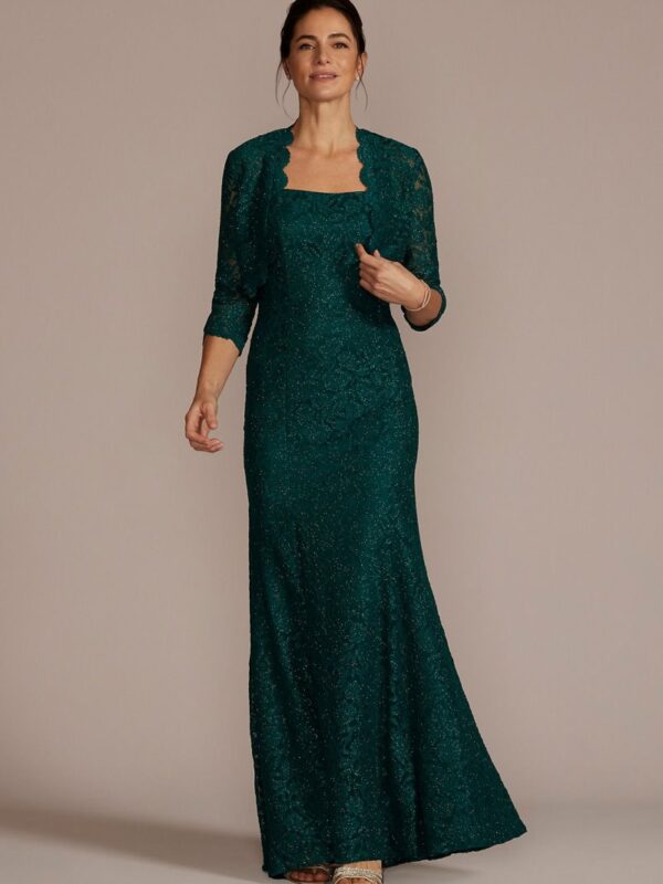 Floor Length Lace Sheath with Bolero Jacket  WBM2530