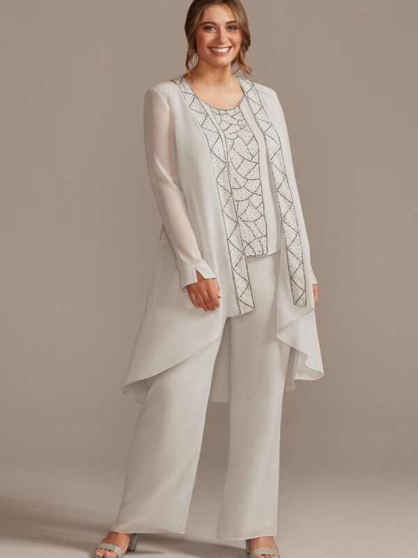 Plus Chiffon 3-Piece Pantsuit Set with Beading WBM2544W