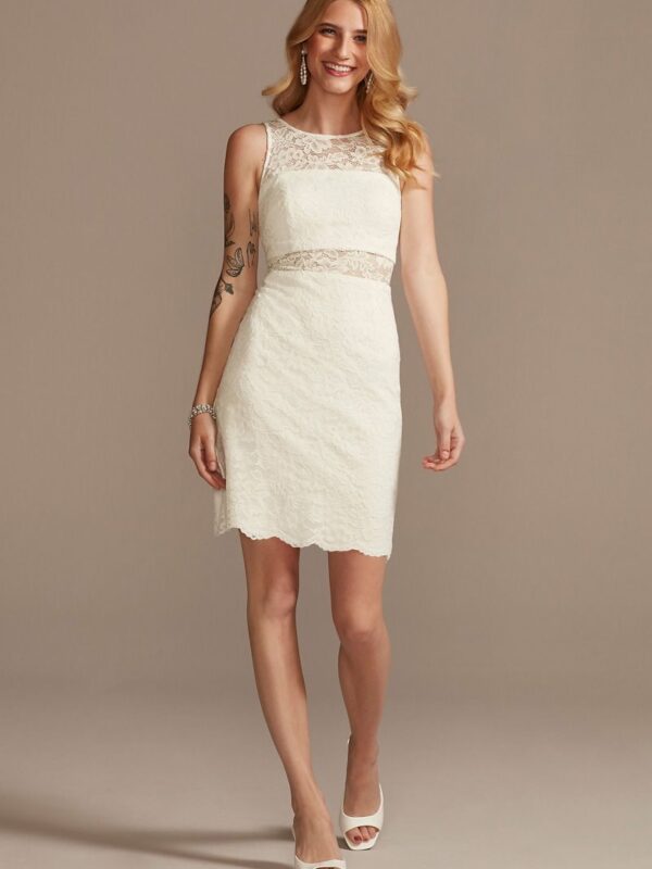 Short Lace Sheath Dress with Illusion Details WBM2596