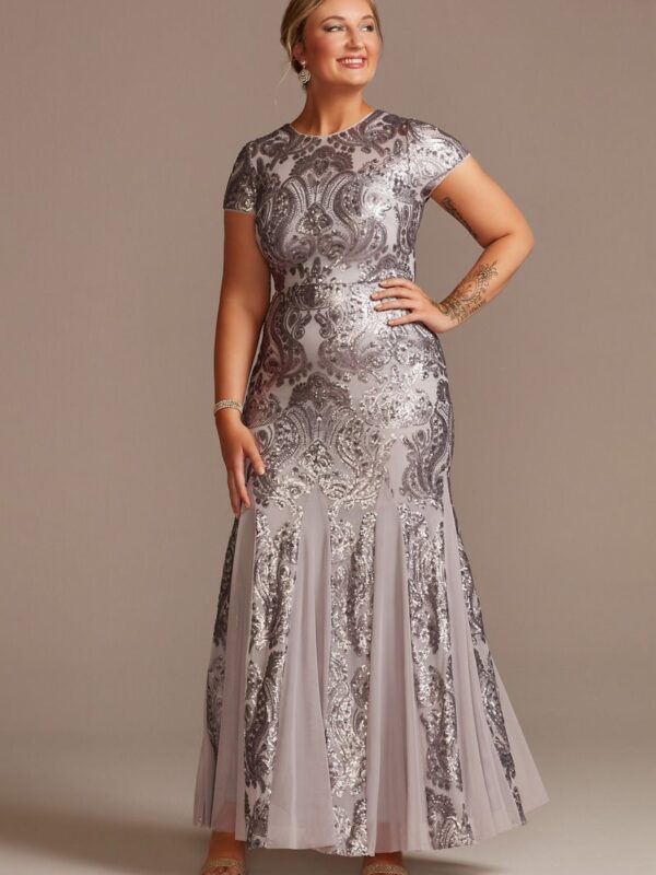 Sequin Sheath Gown with Godet Skirt  WBM2626