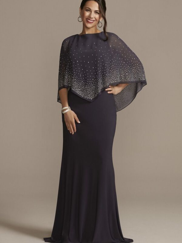 Jersey Cape Gown with Sparkle Embellishment  WBM2640