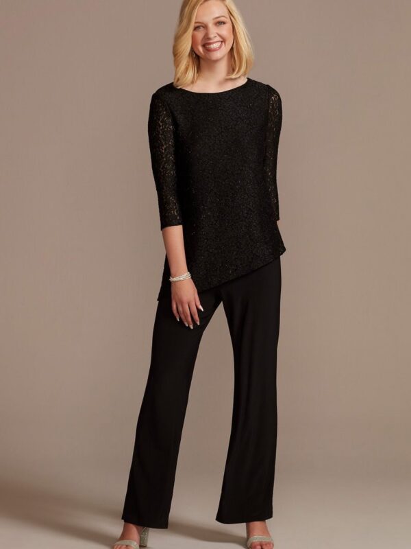 Glitter Lace Asymmetrical Top Pantsuit  WBM2703