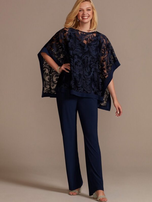 Jersey Pantsuit with Illusion Detailed Cape  WBM2712