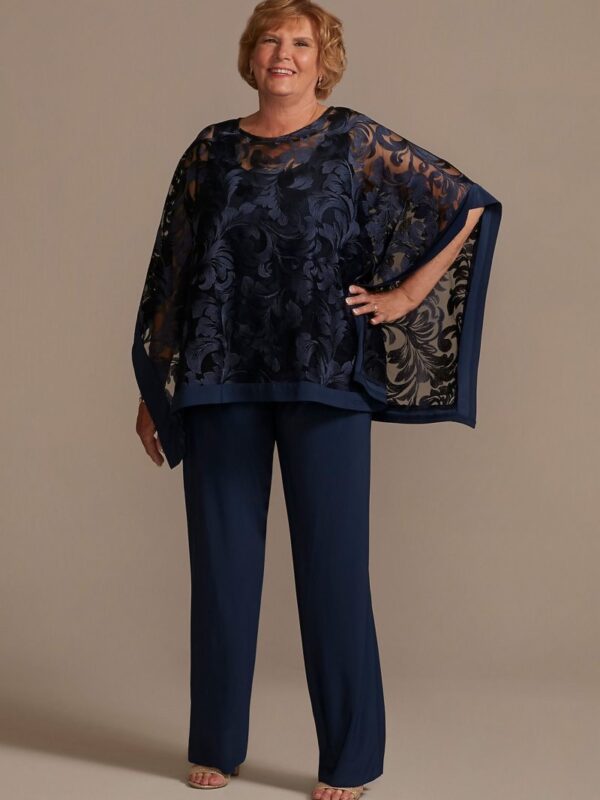 Jersey Plus Size Pantsuit with Illusion Cape  WBM2712W