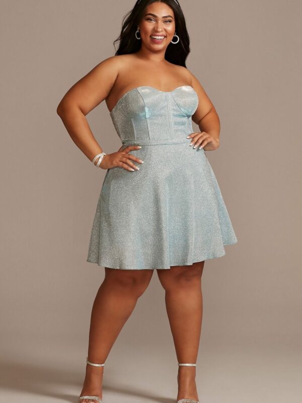 Plus Size Strapless Metallic A-Line Mini Dress WBM2730W