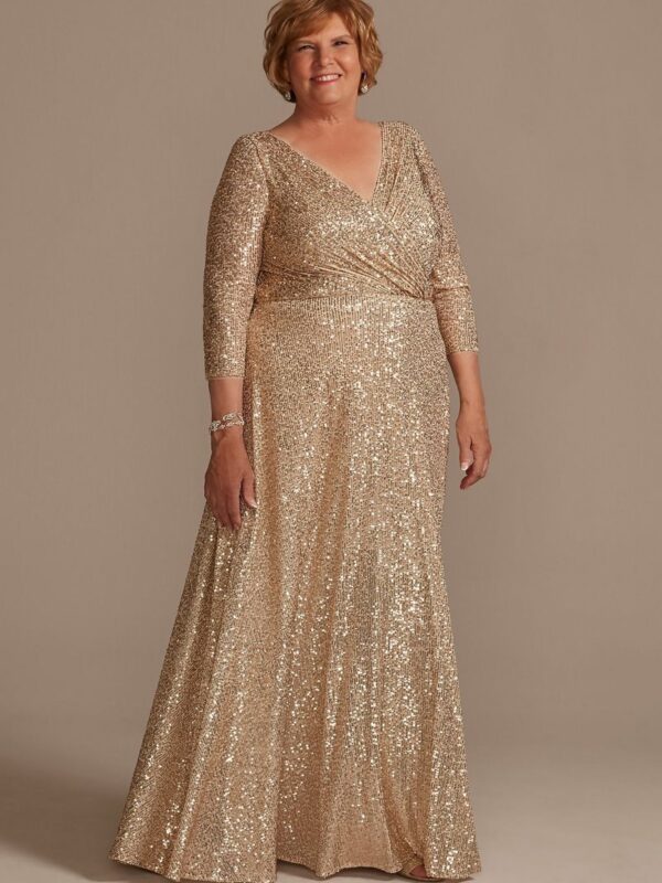 Allover Sequin A-Line Plus Size Gown  WBM2775W