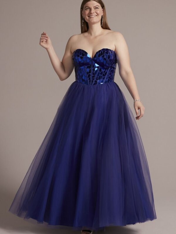 Plus Mosaic Beaded Ball Gown with Sparkle Skirt WBM2782W