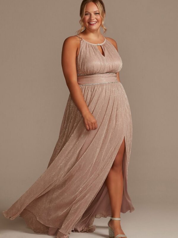 Plus Size Pleated Long Halter Dress with Keyhole  WBM2831W