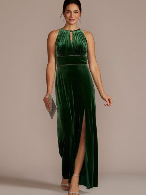 Embellished Velvet Sheath Dress with Keyholes  WBM2833