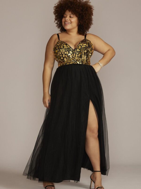 Plus Size A-Line Dress with Mosaic Bodice WBM2835W