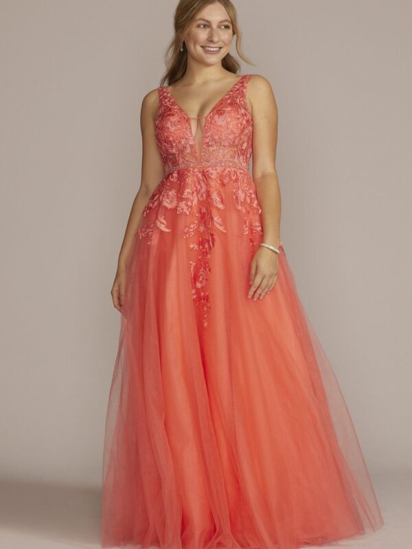 Illusion Bodice Tulle Ball Gown with Beaded Lace WBM2844