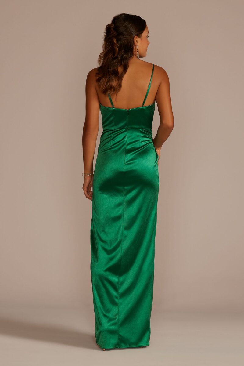 Draped Stretch Satin Sweetheart Dress with Slit WBM3149