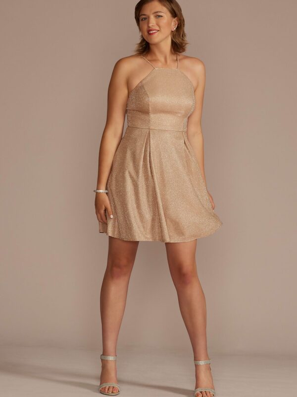 Glitter High-Neck Short A-Line Dress WBM3209