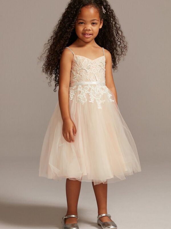 Floral Applique Spaghetti Strap Flower Girl Dress WG1406