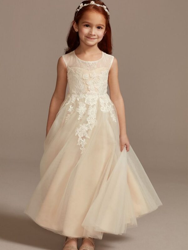 Illusion and Tulle Flower Girl Dress with Applique WG1411