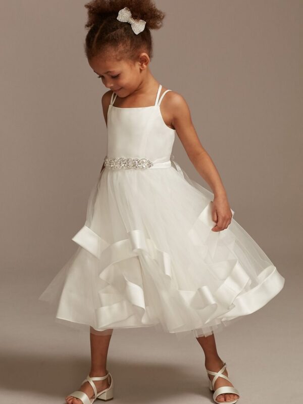 Double Strap Flower Girl Dress with Satin Edge Hem WG1413