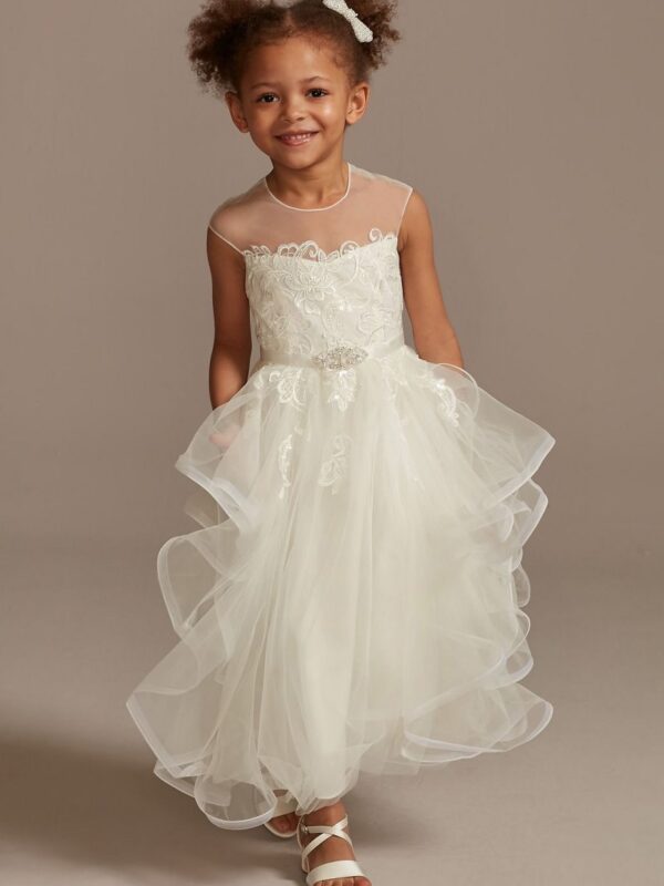 Cap Sleeve Flower Girl Dress with Horsehair Skirt WG1416