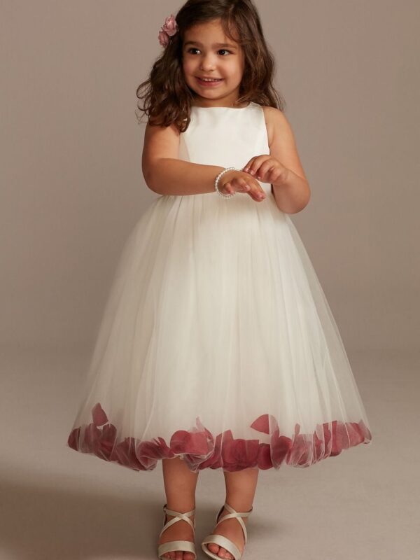 Satin Tulle Flower Girl Dress with Colored Petals WG1417