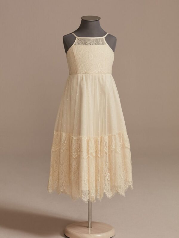 Lace Boho Flower Girl Dress with Keyhole Back WG1419