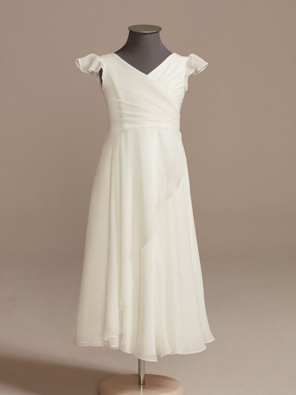 Faux-Wrap Flutter Sleeve Chiffon Flower Girl Dress WG1424