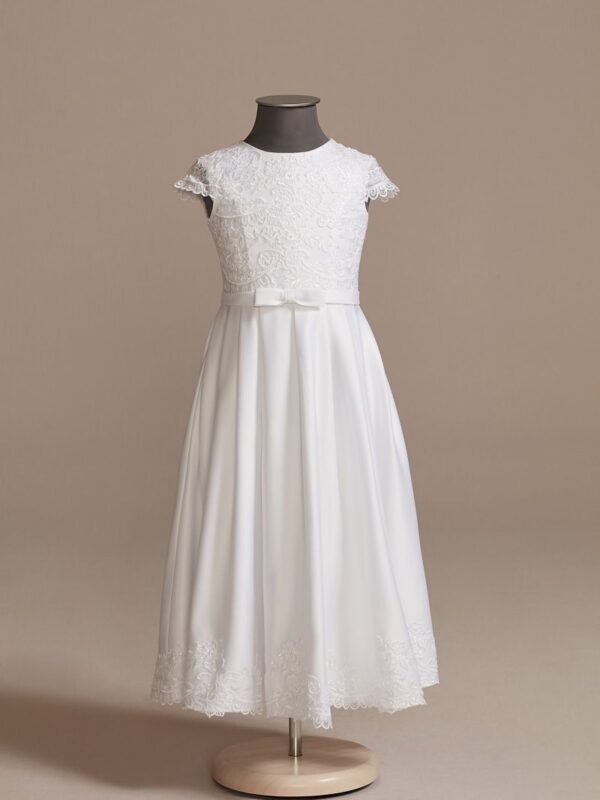 Lace and Satin A-Line Communion Dress with Bow WG1434