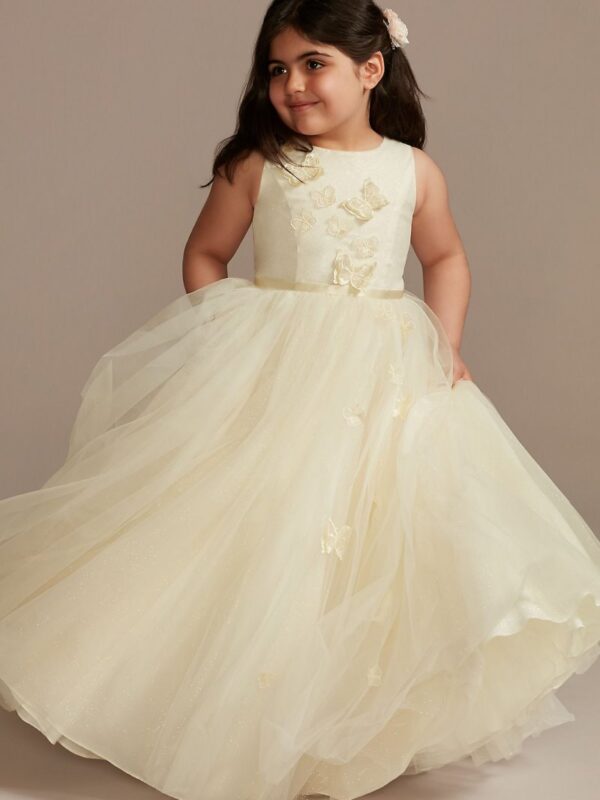 3D Butterfly Glitter Tulle Flower Girl Dress WG1436