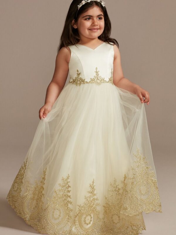 Organza Corded Lace Applique Flower Girl Tank Dres WG1437