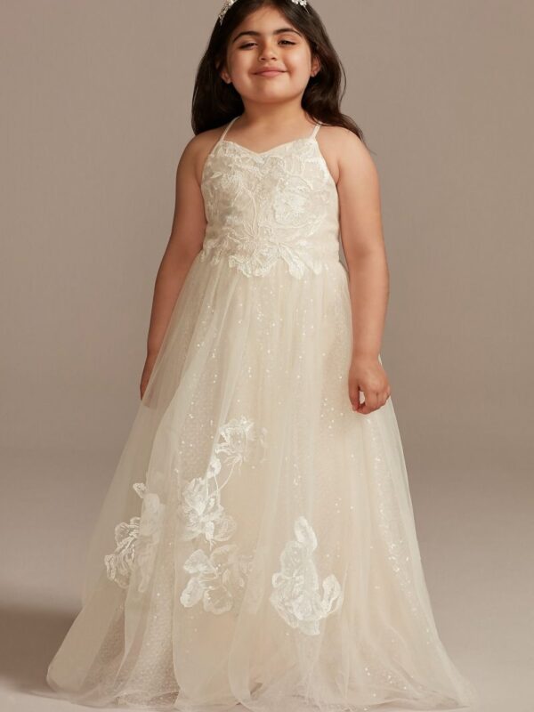 Floral Applique Cross-Back Flower Girl Dress WG1438