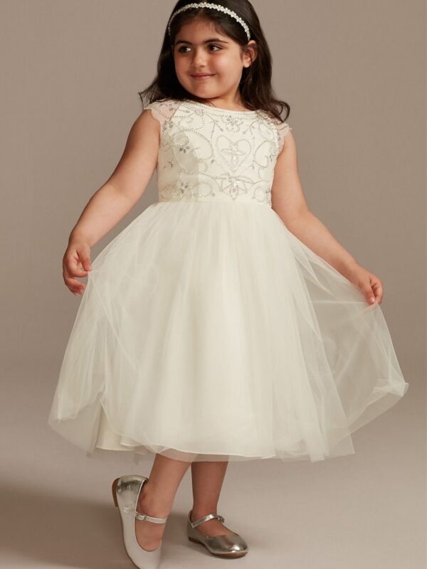 Beaded Bodice Cap Sleeve Tulle Flower Girl Dress WG1440