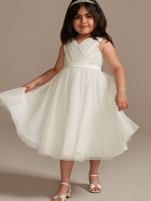 Pleated Glitter Tulle A-Line Flower Girl Dress WG1441