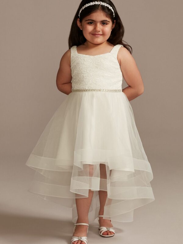 Off Shoulder Horsehair Trim Lace Flower Girl Dress WG1442